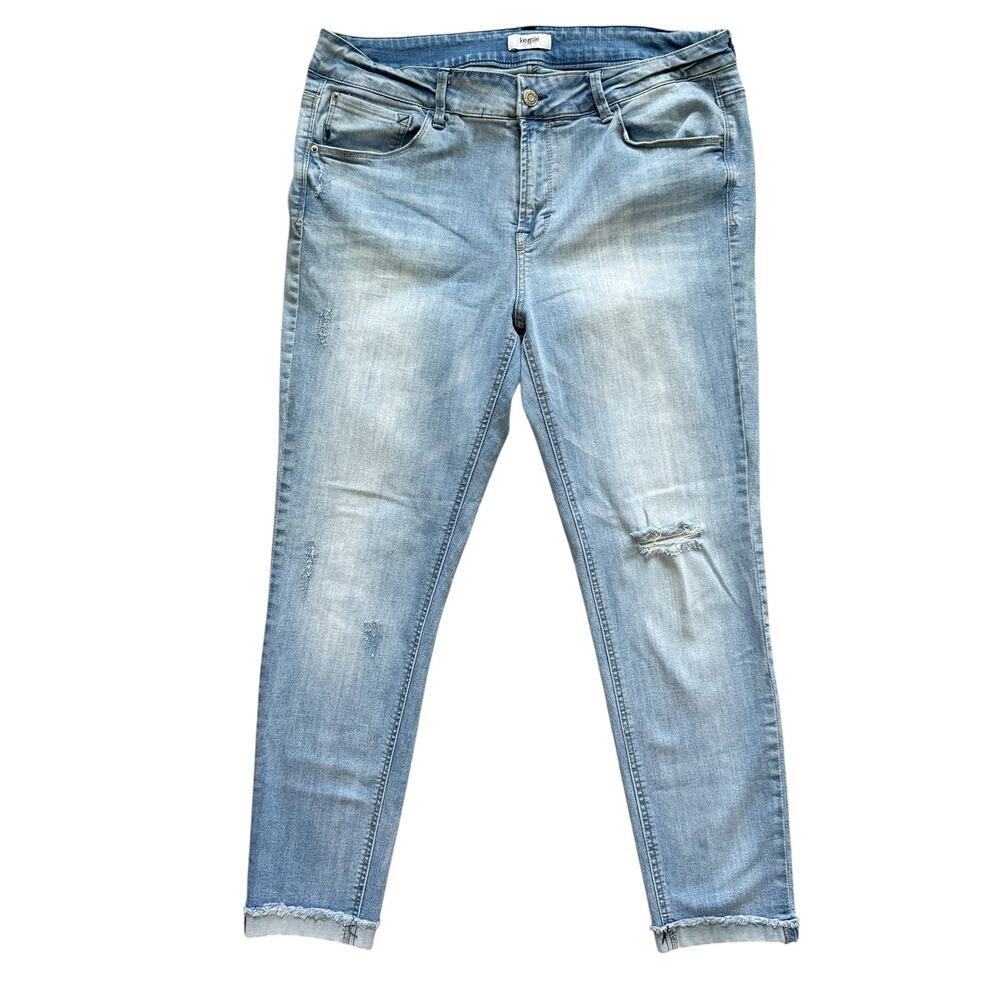 Kensie Jeans Womens 14 Blue Distressed Cropped Stretch Denim Raw Hem Ankle Pants